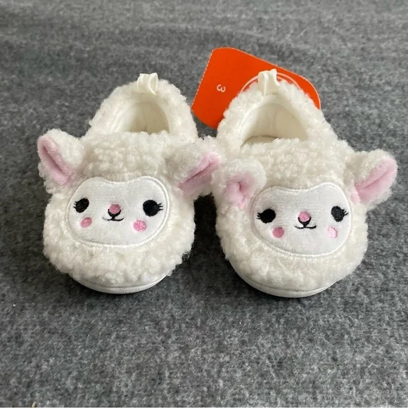 Lamb Slippers Wonder Nation Baby Shoes Size 3 White Pink Easy Slip On/Off‎ New