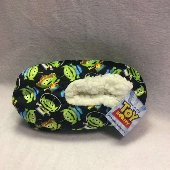 Disney Toy Story Slipper Socks Kids Size M/L‎ 13-4 Black Alien NWT Fuzzy Babba