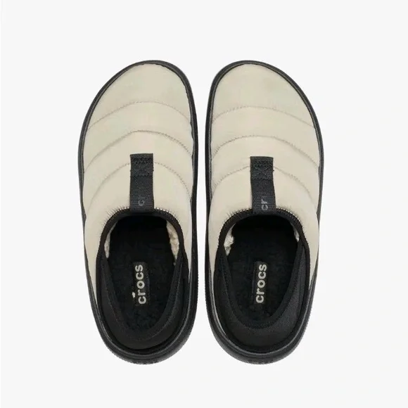 CROCS Kids Quilted Slip-On Slippers in Cream and Black