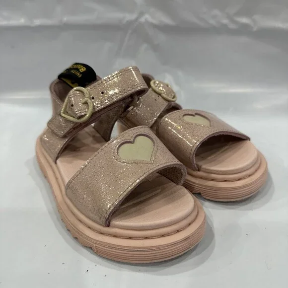 Dr. Martens Marlowe Hearts Sandals Toddlers Girls 9 Powder Pink Glitter EBS2723