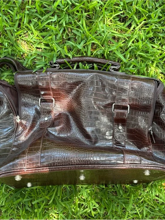 Bath And Body Works Bag Faux Leather Croc Brown Travel Duffel Weekender  18