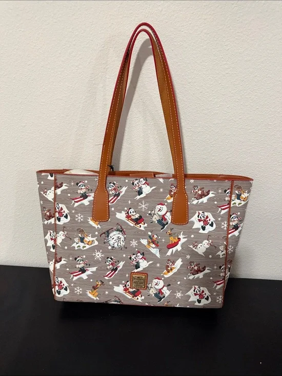 Dooney & Bourke Brown Leather-Trim Disney Skiing Print Tote