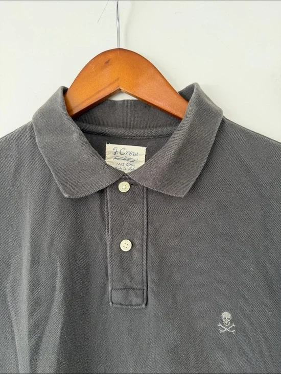 J. Crew Men’s Charcoal Gray Polo with Skull Embroidery