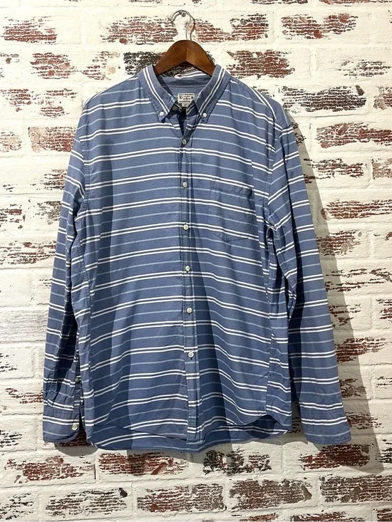 J.CREW Button Front Shirt Blue Striped 100% Cotton Long Sleeve Casual Men’s XL