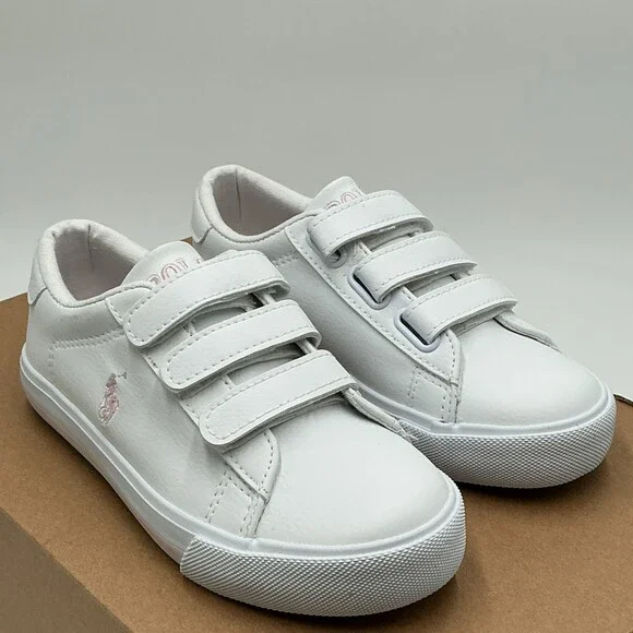 Polo Ralph Lauren Easten II Sneakers Kids US 11.5 White Walking Shoes Eby3195