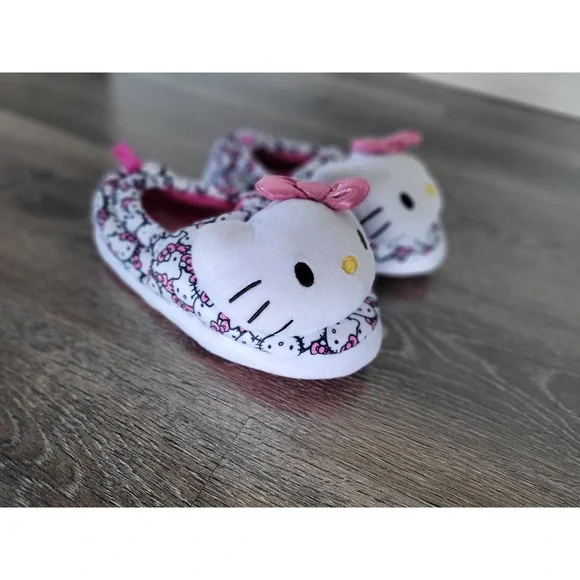 Hello Kitty Slippers Toddler Girls Size 11-12‎ White Pink Bow Plush Cozy #4