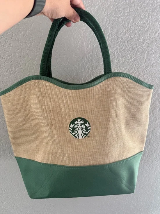 Starbucks Natural Canvas Tote with Green Trim and Logo