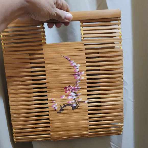 Vintage Hand Painted Bamboo Slat Handbag/Tote
