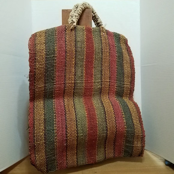 Large Woven Boho Earth Tone Striped Jute Tote