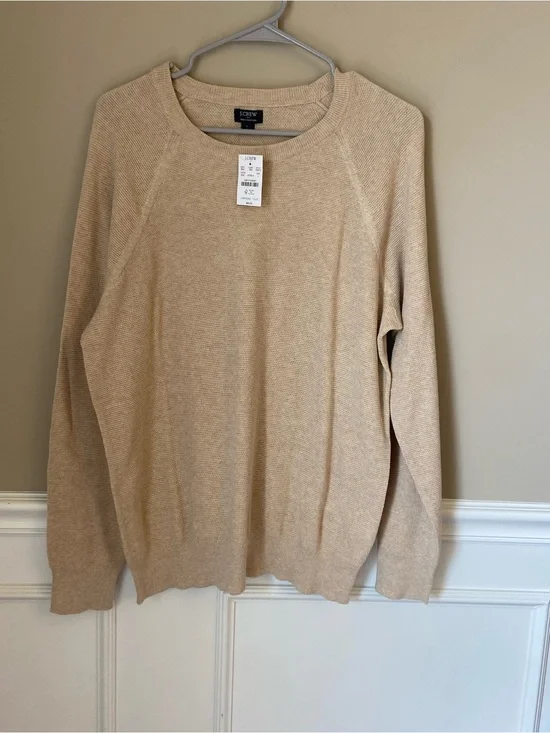 J. Crew‎ Men's Lightweight Cotton Sweater Beige, Large, NWT, Smart Casual Resort