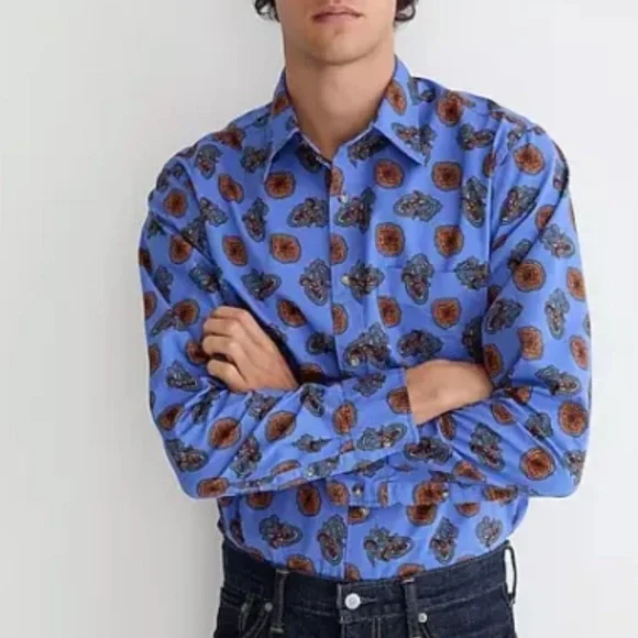 J. Crew Vintage Twill Casual Button Up Shirt in a Purple Blue Paisley Print