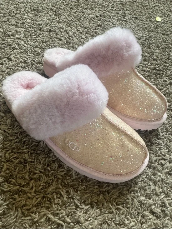 UGG Pink Glitter Cozy Slide Slippers