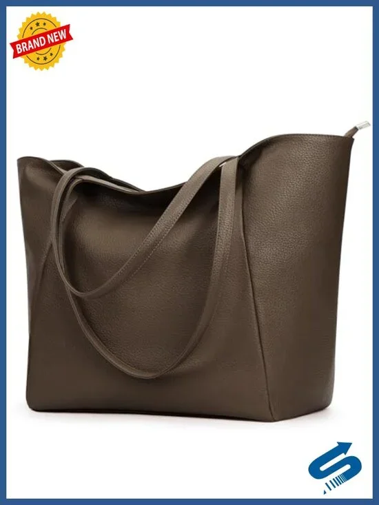 Vegan Leather Tote Bag 16L Soft Slouchy Hobo Shoulder Purse Work Weekender