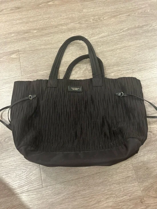 Victoria's Secret Black Ruched Tote with Double Handles