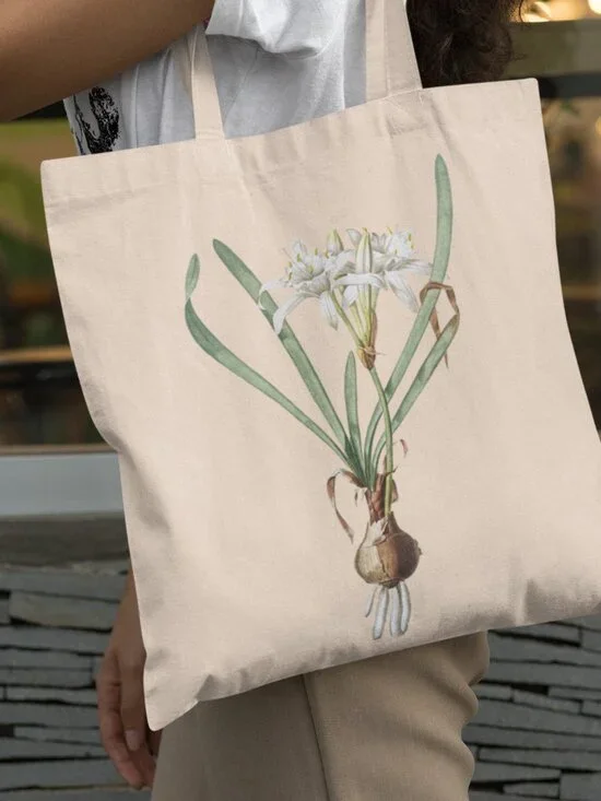 Sea Daffodil Vintage Floral Print Graphic Canvas Tote Bag