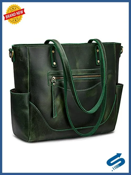 Genuine Leather Tote Bag for Women Large Vintage Work Travel 15.6
