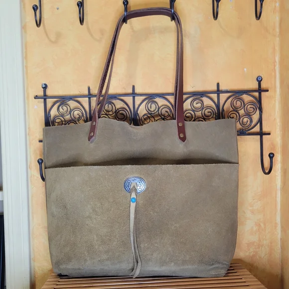 Western Hunker Goods The Suede Sedona Tote Bag Olive Made in USA