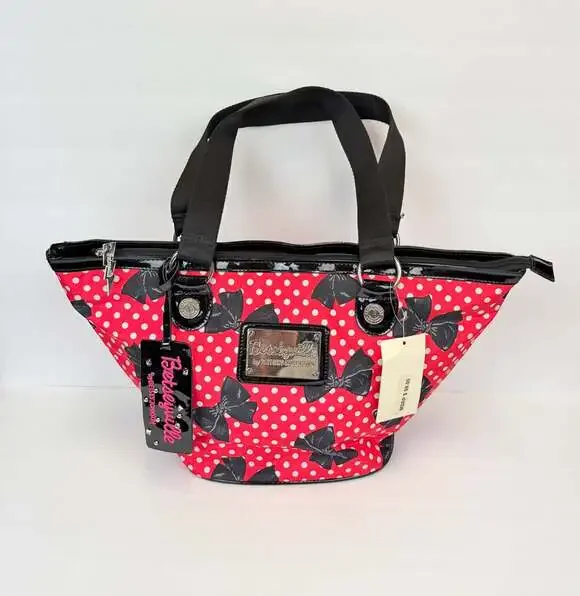 Betseyville by Betsey Johnson Red Polka Dot Bow Print Tote Handbag