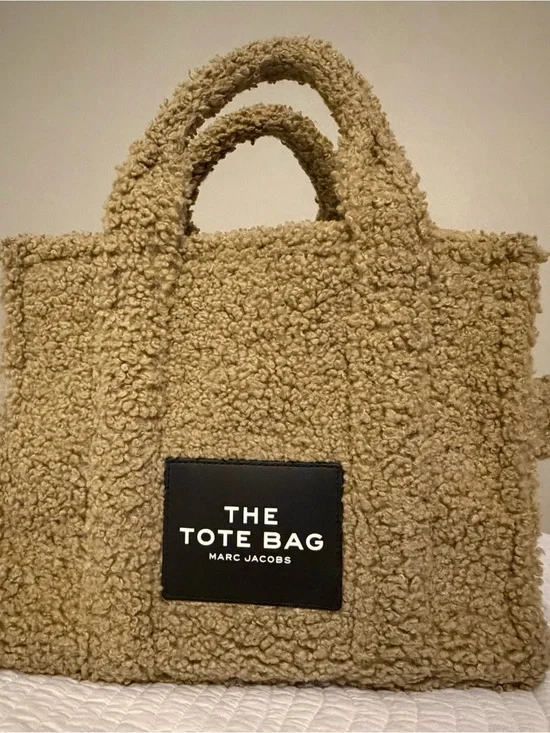 Marc Jacobs Medium Cream Sherpa Tote with Black Logo Patch
