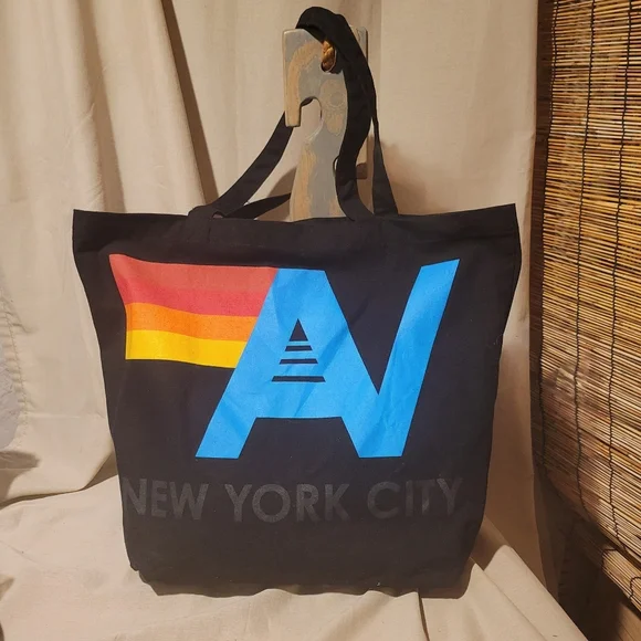 Aviator Nation New York City Large Black Canvas Tote Bag