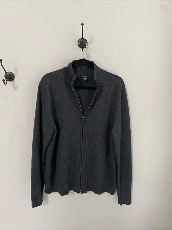 J.Crew Italian 100% Soft Merino Wool Full-Zip Sweater L Mens