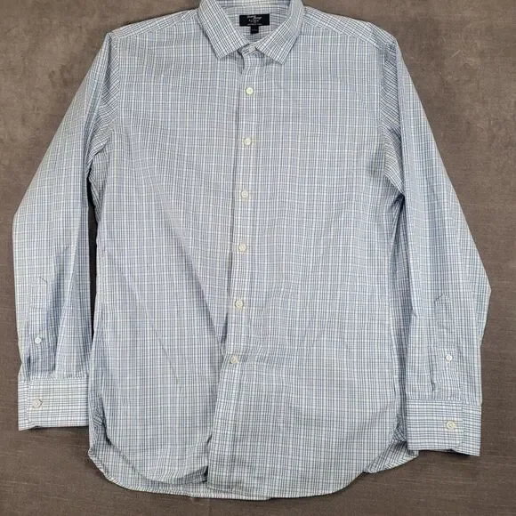 J Crew 80's 2‎ Ply Long Sleeve Plaid Button Up Shirt Blue Mens Size Large