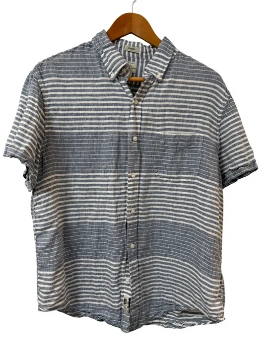 J.Crew Irish linen shirt men’s LARGE blue stripe Baird McNutt button up classic