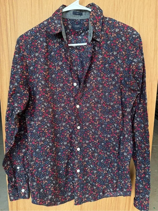 J. Crew Men’s 100% Cotton Navy Floral Button-Down Shirt