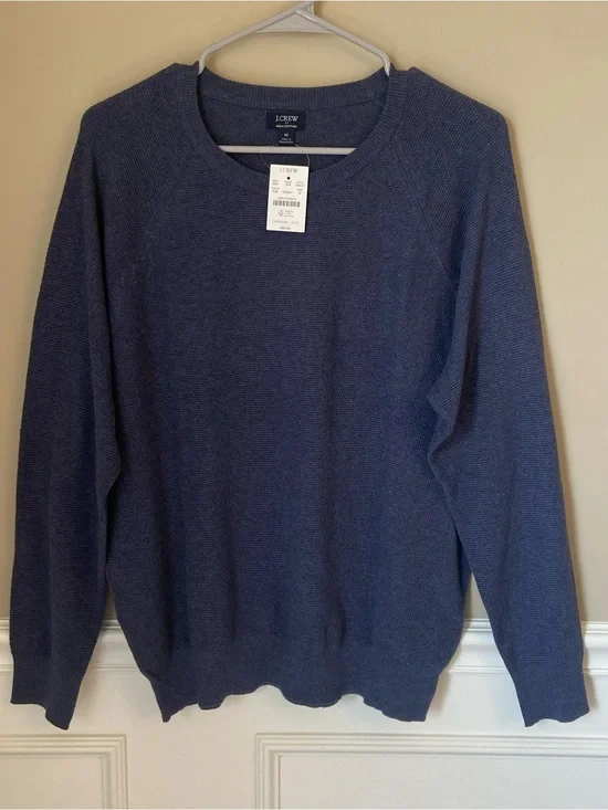 J. Crew‎ Men’s Lightweight Cotton Blue Sweater, Medium, NWT, Smart Casual Resort
