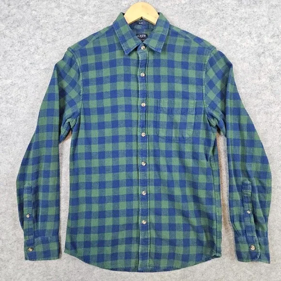 J Crew Men's Purple &‎ Green Plaid Flannel Shirt Size S Slim Fit 100% Cotton