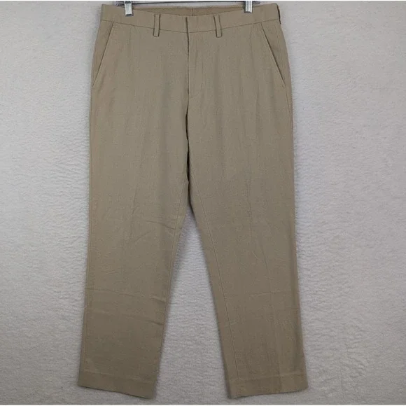 J‎ Crew Linen Blend Chino Pants Men's 33x30 Khaki Flat Front Straight Leg