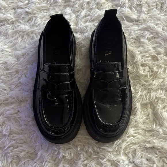 Zara Black Patent Leather Kids Loafers