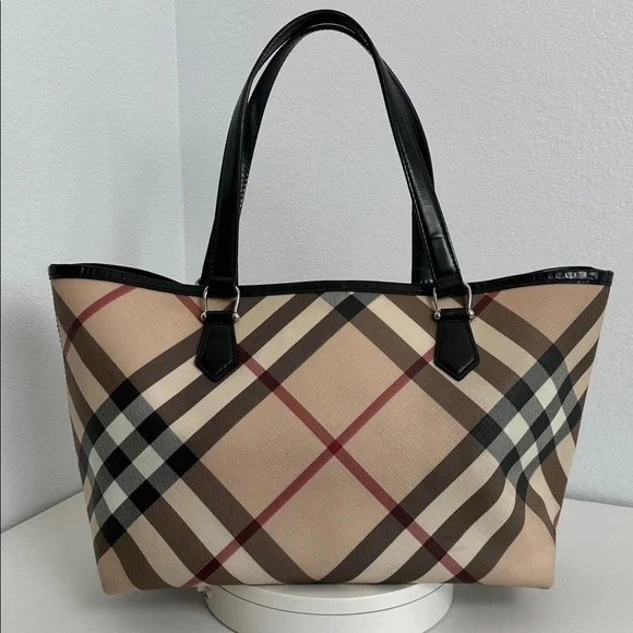 💯Authentic BURBERRY NOVA CHECK TOTE BAG LEATHER  HANDBAGS🍀