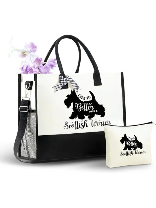 Scottish Terrier Tote Bag for Women - Stylish Zipper Closure & Shoulder Strap