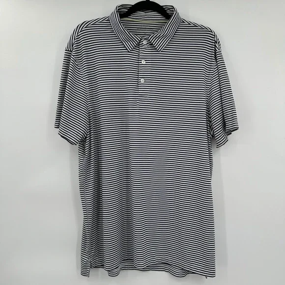 Men's J Crew Striped Performance Polo Shirt Black and White Activewear Size XL‎
