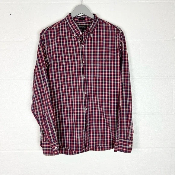 J Crew Men’s Size L MERCANTILE FLEX Plaid Button Down Long Sleeve Shirt Plaid‎