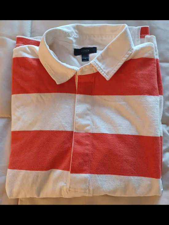 J. Crew Wide Stripe Polo - White & Coral