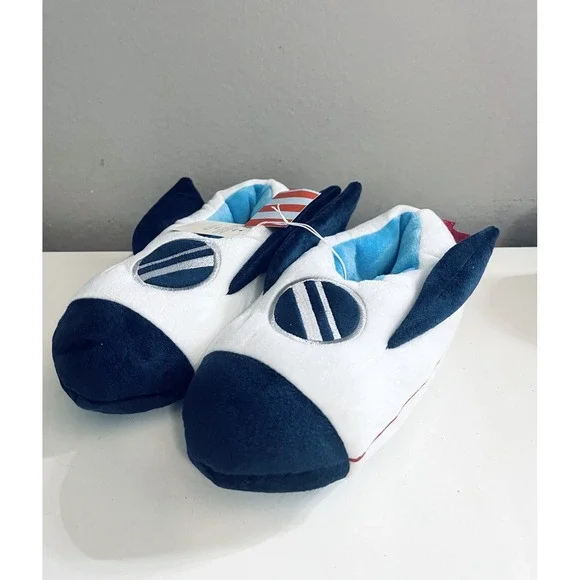 Cat & Jack‎ White Blue Rocket Ship Slippers Unisex Boys Girls Size 2/3 MED
