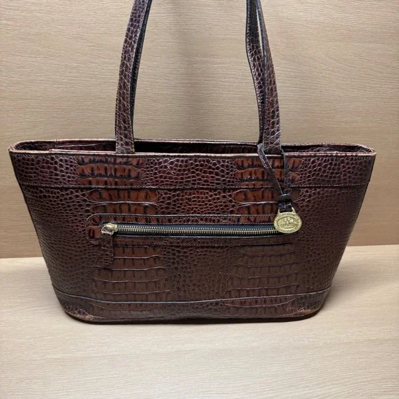Brahmin Vintage Brown Croc Embossed‎ Leather Tote Bag Purse Handbag Medium