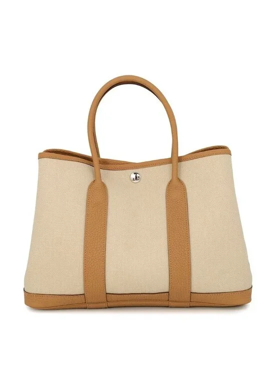 Hermes Tote Garden Party TPM Beton Biscuit Silver Negonda Towal Military