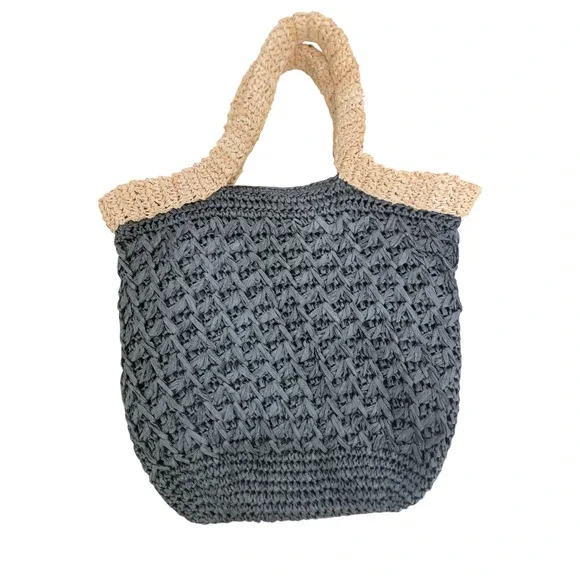 Sonoma‎ Goods For Life Woven Straw Tote Bag Grey Tan Beach Shoulder Bag Boho