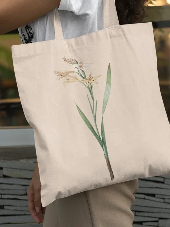 Wild Gladiolus Vintage Floral Print Graphic Canvas Tote Bag