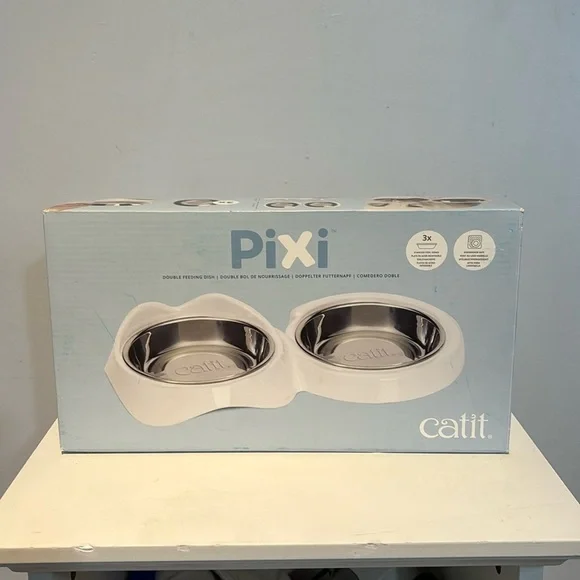 Catit PIXI Double Dish White cat bowls new in box