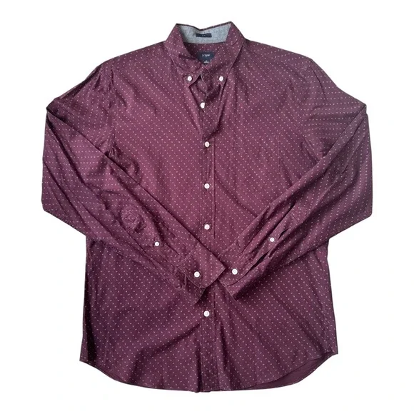 J.Crew Slim Men's Micro Paisley Shirt Maroon Burgundy Cotton Button‎ Down M