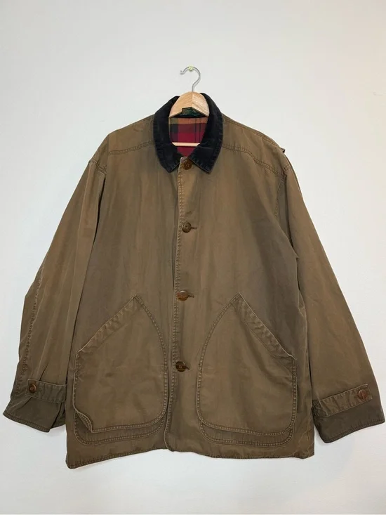 90s vintage J Crew Chore Jacket Work Wear Flannel Lined Cotton Heritage Utility