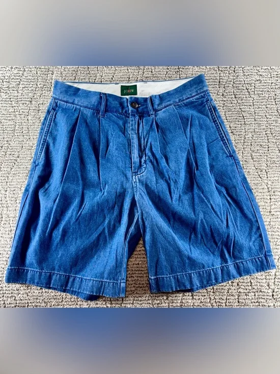 NWT J. Crew Men’s 30 Natural Light Indigo Wash Chambray Pleated 8