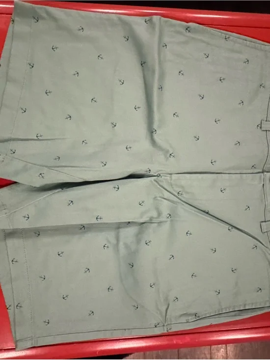 J. Crew Sage Green Anchor-Print Flat Front Shorts