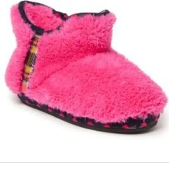 Dearfoams Memory Foam Slippers Girls 13/1 Plush Pile Pink Polka Dot Indoor/Out