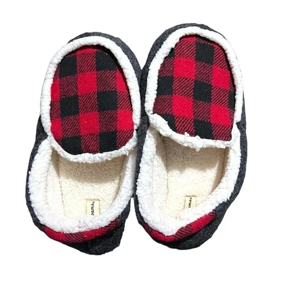 NWT Kids DEARFOAMS Hunter Felted Microwool Moccasin Slipper Buffalo Plaid 2/3
