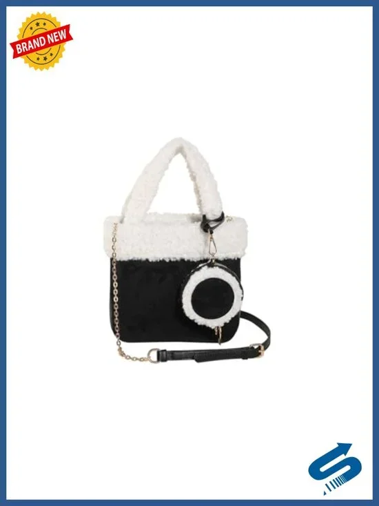 Women's Suede and Lamb Wool Tote Handbag with Adjustable Strap